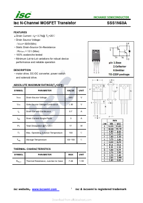 SSS1N60A Datasheet PDF Inchange Semiconductor