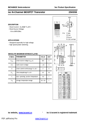 2SK958 Datasheet PDF Inchange Semiconductor