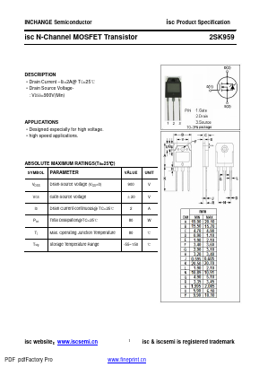 2SK959 Datasheet PDF Inchange Semiconductor