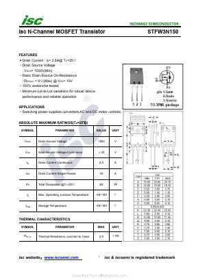 STFW3N150 Datasheet PDF Inchange Semiconductor