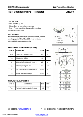 2N6759 Datasheet PDF Inchange Semiconductor