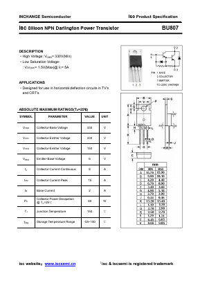 BU807 Datasheet PDF Inchange Semiconductor