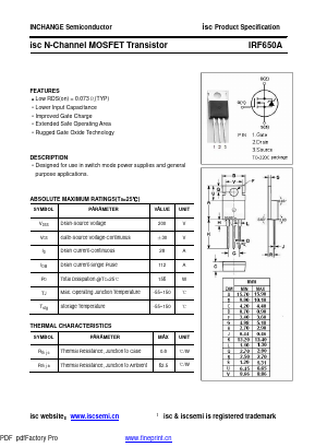 IRF650A Datasheet PDF Inchange Semiconductor