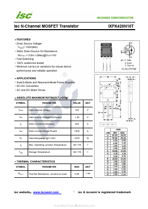 IXFK420N10T Datasheet PDF Inchange Semiconductor