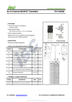 TK17N65W Datasheet PDF Inchange Semiconductor