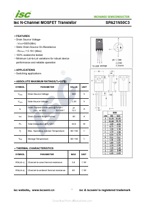 SPA21N50C3 Datasheet PDF Inchange Semiconductor