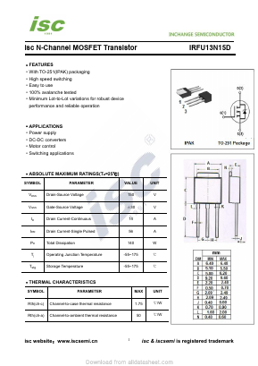 IRFU13N15D Datasheet PDF Inchange Semiconductor