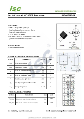 IPB015N04N Datasheet PDF Inchange Semiconductor