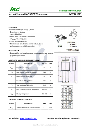AOY2610E Datasheet PDF Inchange Semiconductor