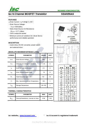 SSI4N90AS Datasheet PDF Inchange Semiconductor
