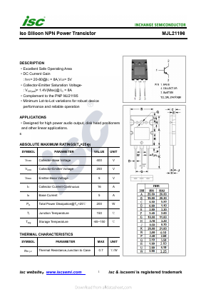 MJL21196 Datasheet PDF Inchange Semiconductor