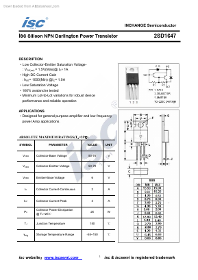 D1647 Datasheet PDF Inchange Semiconductor