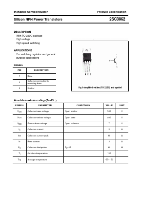 2SC3962 Datasheet PDF Inchange Semiconductor