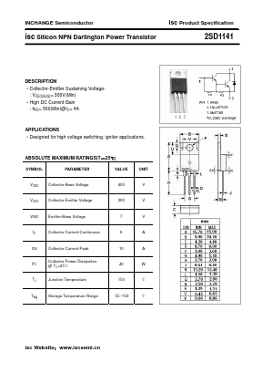 2SD1141 Datasheet PDF Inchange Semiconductor