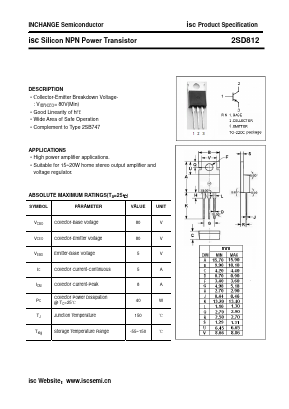 2SD812 Datasheet PDF Inchange Semiconductor