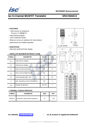 SPA15N60C3 Datasheet PDF Inchange Semiconductor