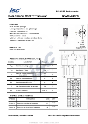 SPA15N60CFD Datasheet PDF Inchange Semiconductor