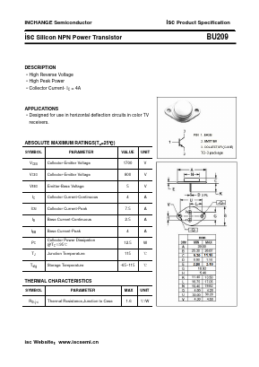 BU209 Datasheet PDF Inchange Semiconductor