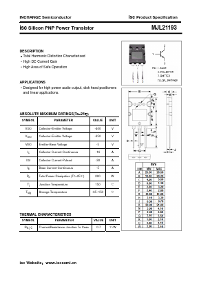 MJL21193 Datasheet PDF Inchange Semiconductor