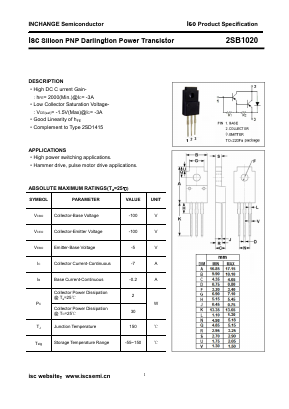 2SB1020 Datasheet PDF Inchange Semiconductor