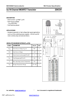 K534 Datasheet PDF Inchange Semiconductor
