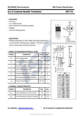 IRF710 Datasheet PDF Inchange Semiconductor