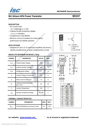 BD237 Datasheet PDF Inchange Semiconductor