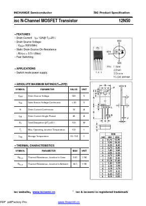 12N50 Datasheet PDF Inchange Semiconductor