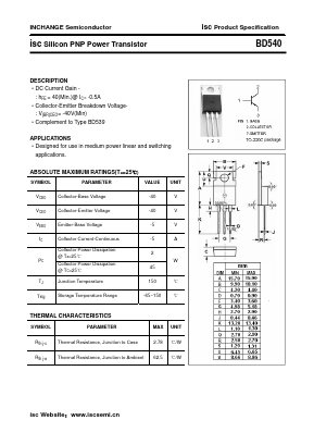 BD540 Datasheet PDF Inchange Semiconductor
