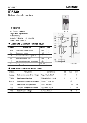 IRF830 Datasheet PDF Inchange Semiconductor