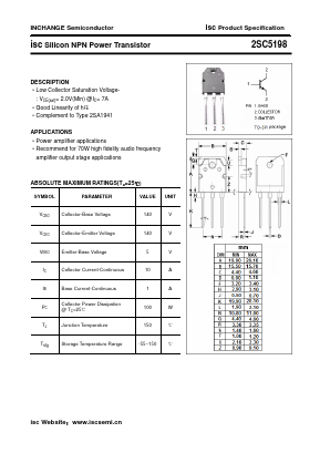 2SC5198 Datasheet PDF Inchange Semiconductor