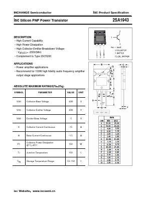 A1943 Datasheet PDF Inchange Semiconductor