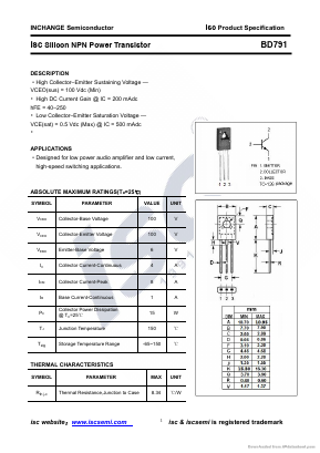 BD791 Datasheet PDF Inchange Semiconductor