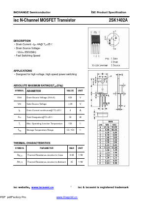 2SK1402A Datasheet PDF Inchange Semiconductor