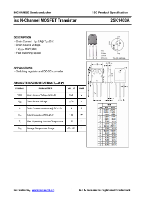 2SK1403A Datasheet PDF Inchange Semiconductor
