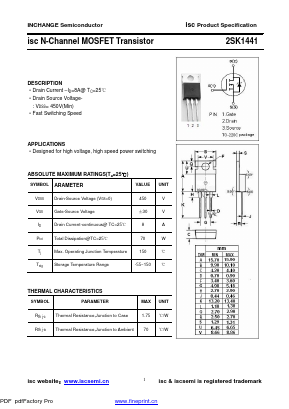2SK1441 Datasheet PDF Inchange Semiconductor