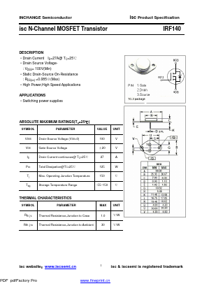 IRF140 Datasheet PDF Inchange Semiconductor
