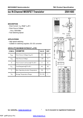2SK1693 Datasheet PDF Inchange Semiconductor