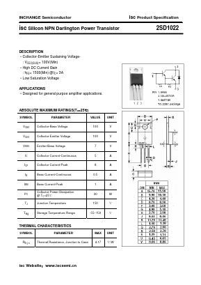 D1022 Datasheet PDF Inchange Semiconductor