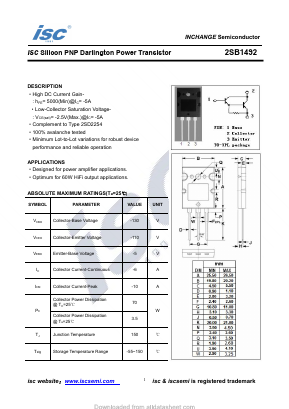 2SB1492 Datasheet PDF Inchange Semiconductor