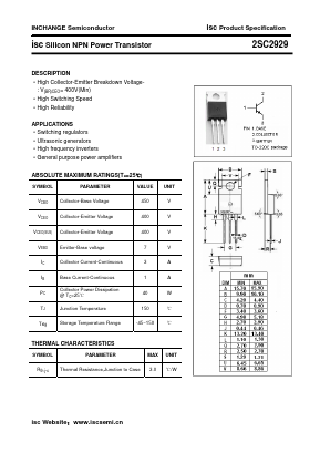 C2929 Datasheet PDF Inchange Semiconductor