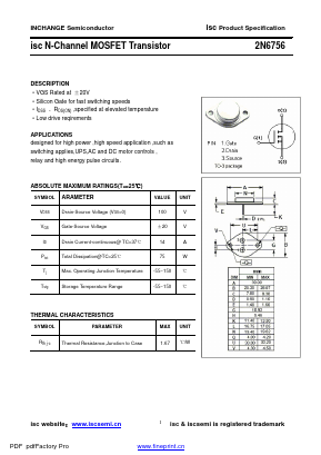2N6756 Datasheet PDF Inchange Semiconductor