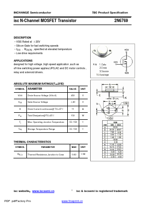 2N6769 Datasheet PDF Inchange Semiconductor