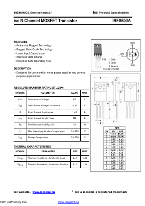 IRFS650A Datasheet PDF Inchange Semiconductor