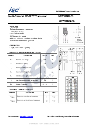 ISPW11N60C3 Datasheet PDF Inchange Semiconductor