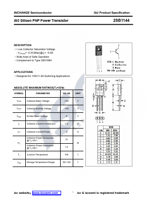 2SB1144 Datasheet PDF Inchange Semiconductor