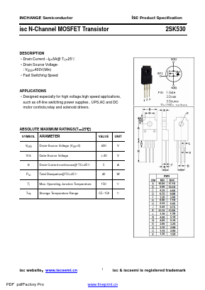 2SK530 Datasheet PDF Inchange Semiconductor