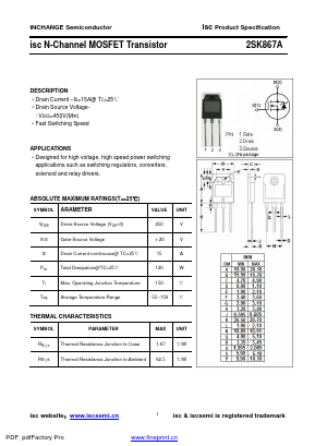 K867A Datasheet PDF Inchange Semiconductor