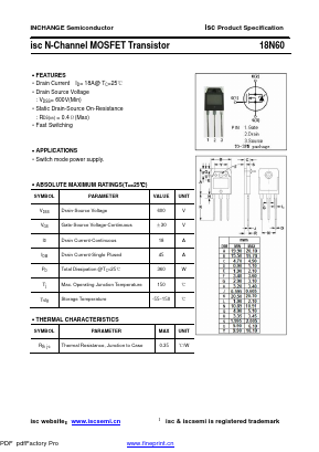 18N60 Datasheet PDF Inchange Semiconductor