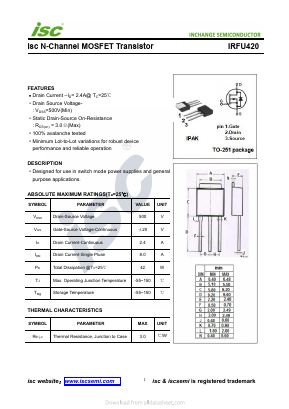 IRFU420 Datasheet PDF Inchange Semiconductor